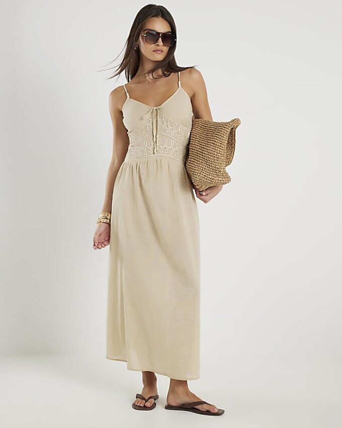 Beige ärmlös Cornelli Maxi strandklänning