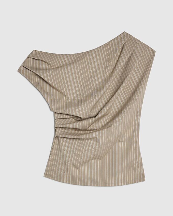 Beige ärmlös randig draperad topp Beige ärmlös randig draperad topp