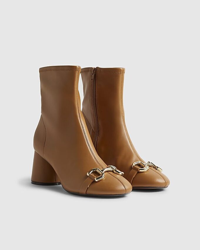 Beige rund tå Snaffle ankelskor