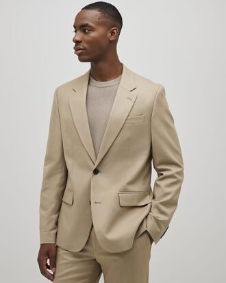 Beige slim fit-kostymjacka med struktur