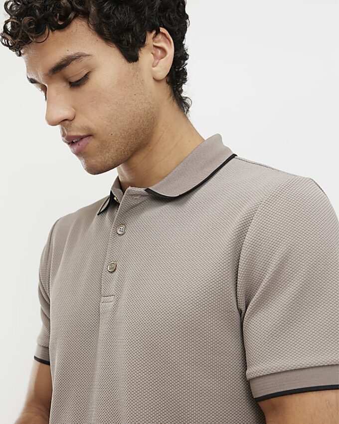 Beige slim fit-polotröja