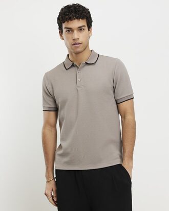 Beige slim fit-polotröja