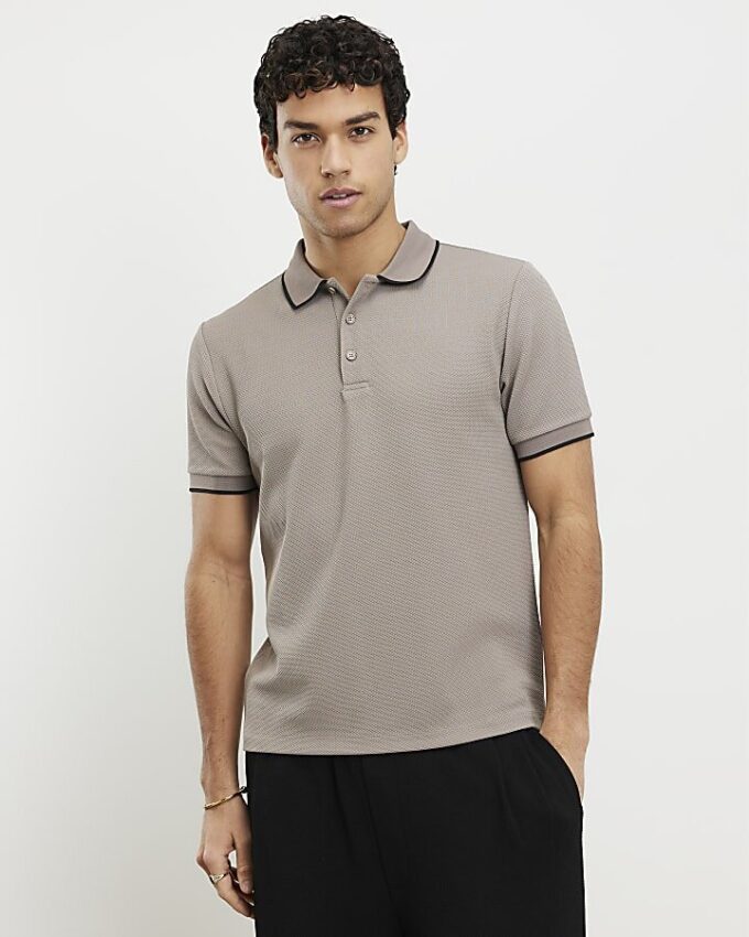 Beige slim fit-polotröja