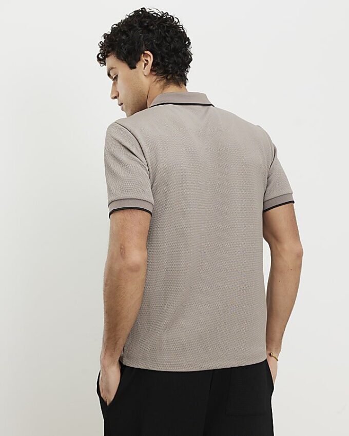 Beige slim fit-polotröja