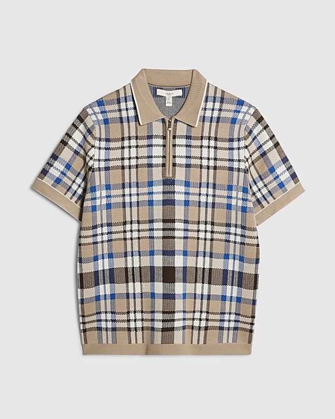 Beige slim fit-polotröja med rutig krage