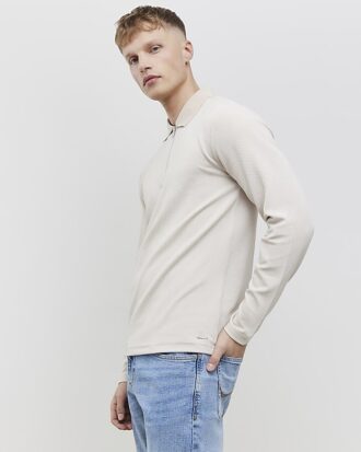 Beige slim fit-polotröja med struktur