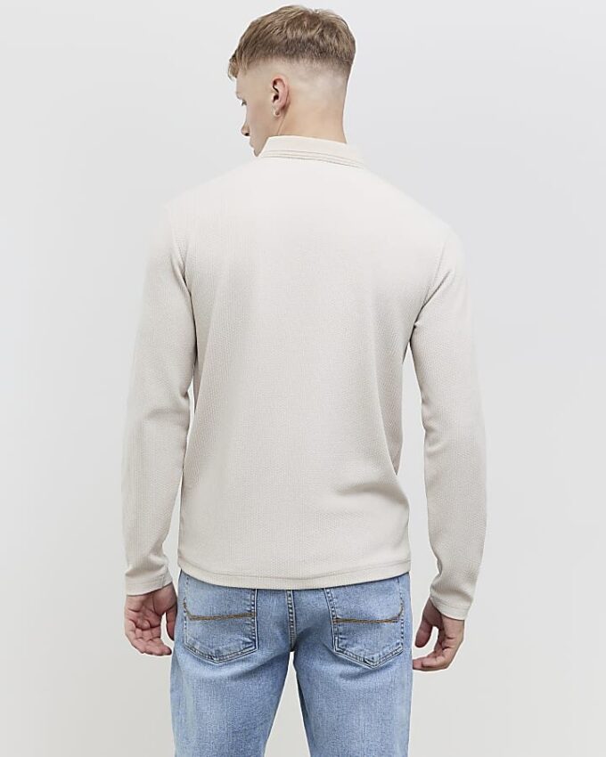 Beige slim fit-polotröja med struktur