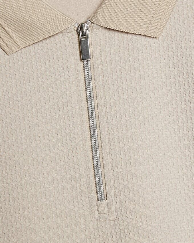 Beige slim fit-polotröja med struktur