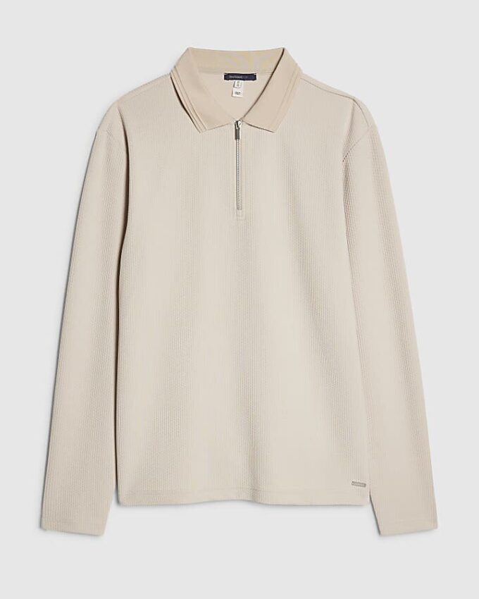 Beige slim fit-polotröja med struktur