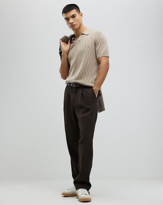 Beige slim fit-skjorta med öppen krage