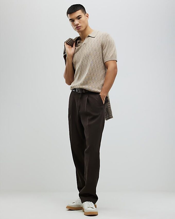 Beige slim fit-skjorta med öppen krage