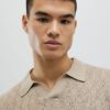 Beige slim fit-skjorta med öppen krage