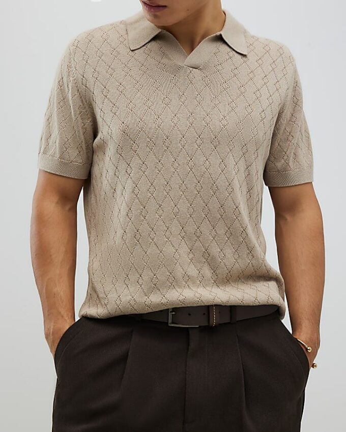Beige slim fit-skjorta med öppen krage