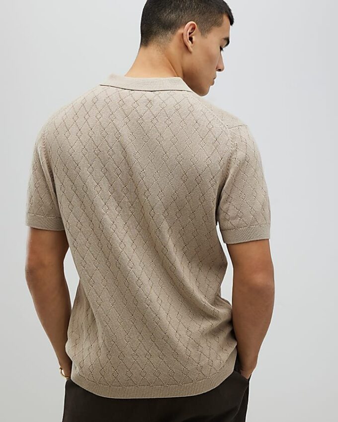 Beige slim fit-skjorta med öppen krage