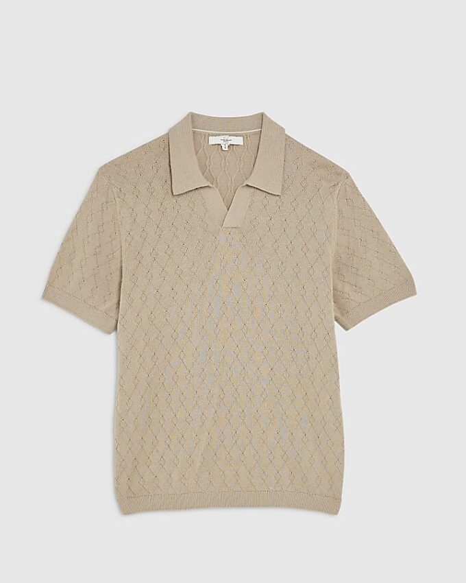 Beige slim fit-skjorta med öppen krage