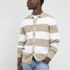 Beige slim fit stickad randig kofta