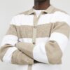 Beige slim fit stickad randig kofta