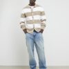 Beige slim fit stickad randig kofta