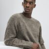 Beige slim fit stickad rutig tröja