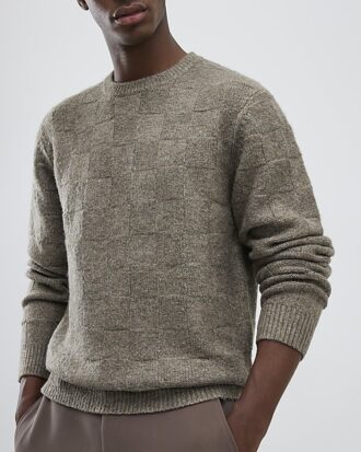 Beige slim fit stickad rutig tröja