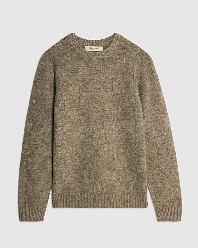 Beige slim fit stickad rutig tröja
