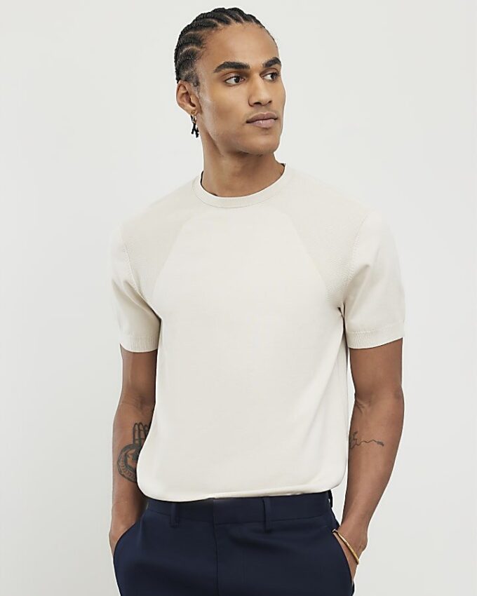 Beige slim fit-T-shirt