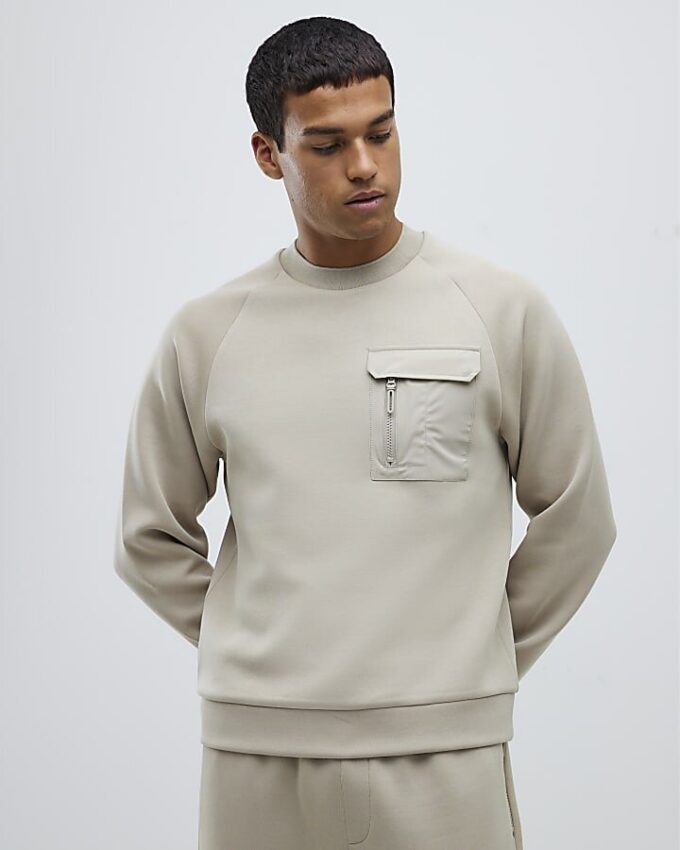 Beige slim fit-tröja i nylon