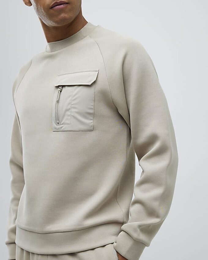 Beige slim fit-tröja i nylon