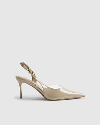 Beige slingback-pumps med perspex-klack