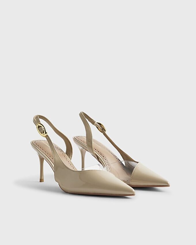 Beige slingback-pumps med perspex-klack