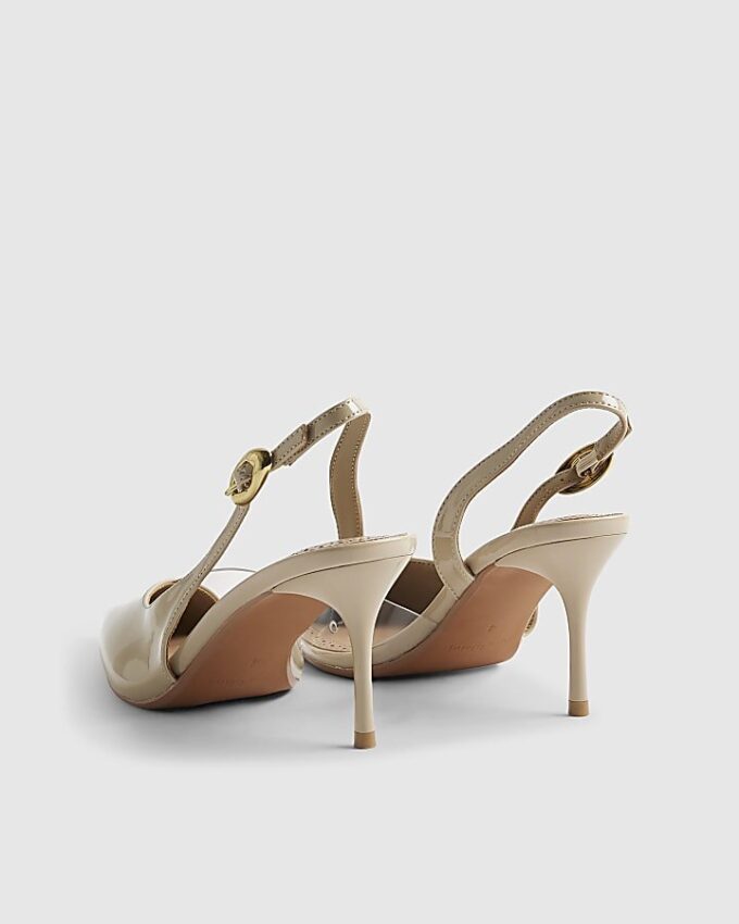 Beige slingback-pumps med perspex-klack