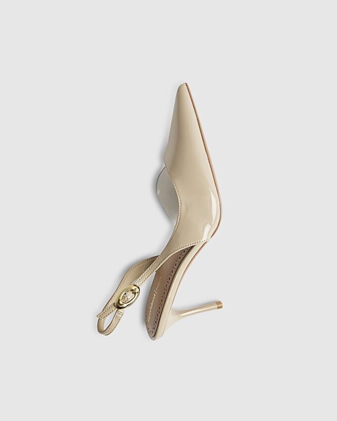Beige slingback-pumps med perspex-klack