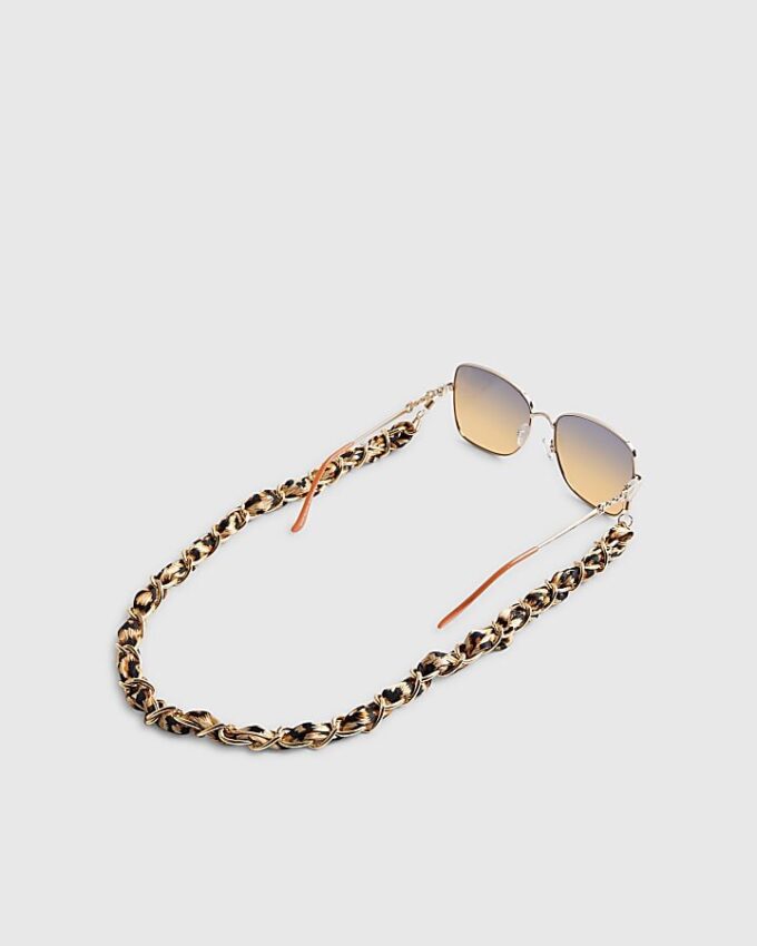 Beige solglasögonkedja med leopardmönster