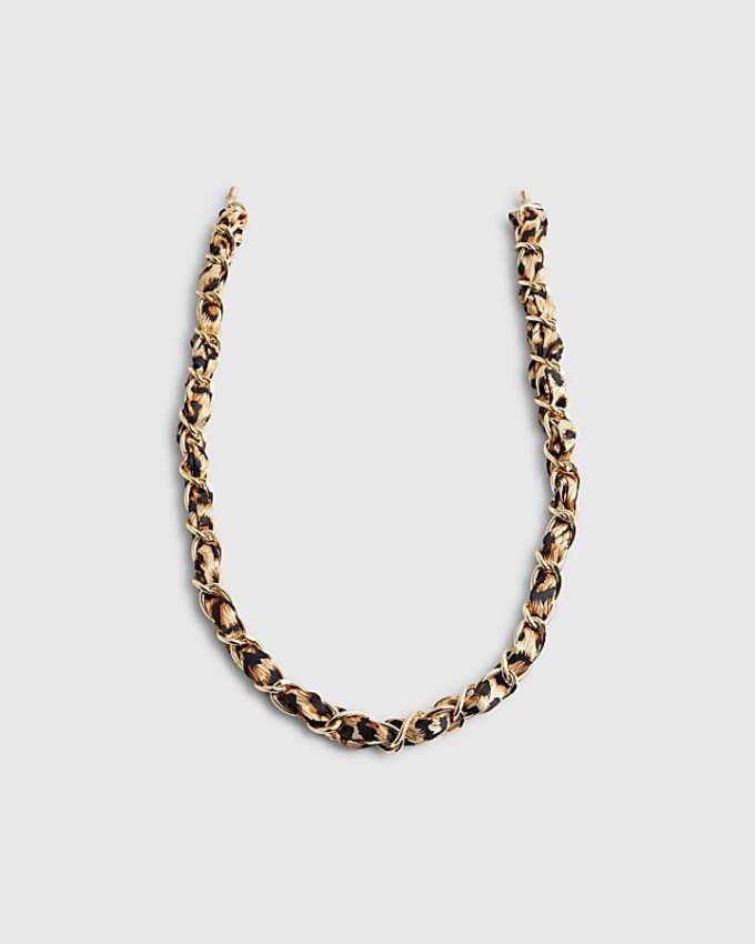 Beige solglasögonkedja med leopardmönster
