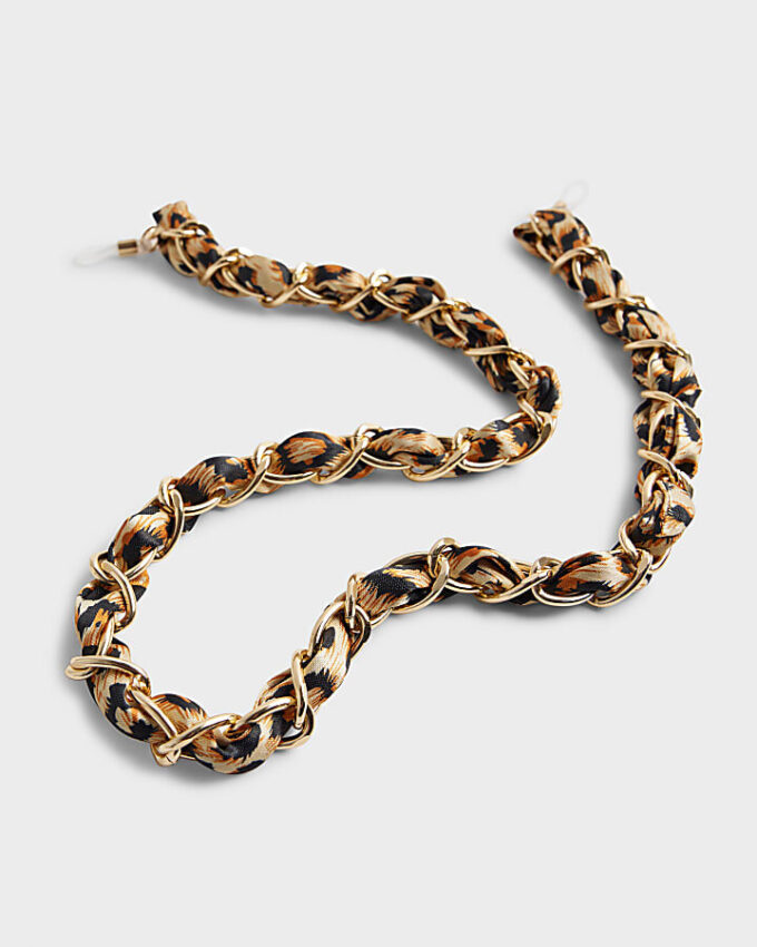 Beige solglasögonkedja med leopardmönster
