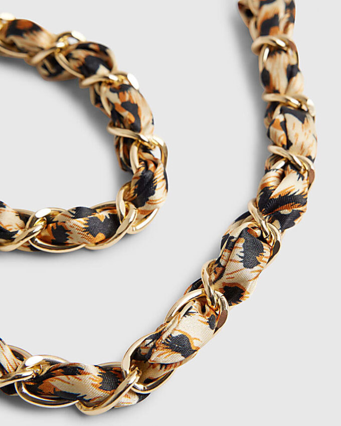 Beige solglasögonkedja med leopardmönster