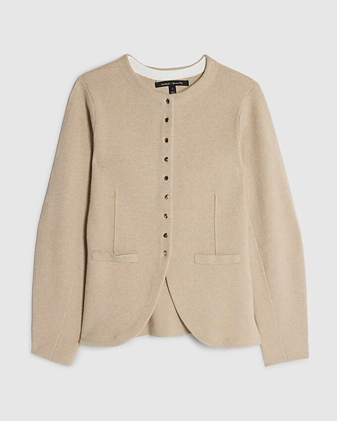 Beige stickad långärmad strukturerad kofta Beige stickad långärmad strukturerad kofta