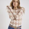 Beige stickad långärmad tröja med argylemönster