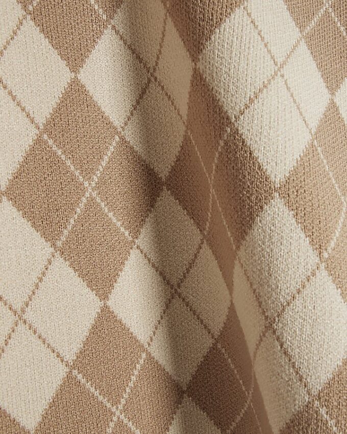 Beige stickad långärmad tröja med argylemönster