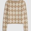 Beige stickad långärmad tröja med argylemönster
