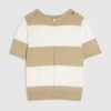 Beige stickad randig kortärmad topp