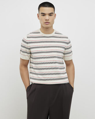 Beige stickad randig T-shirt