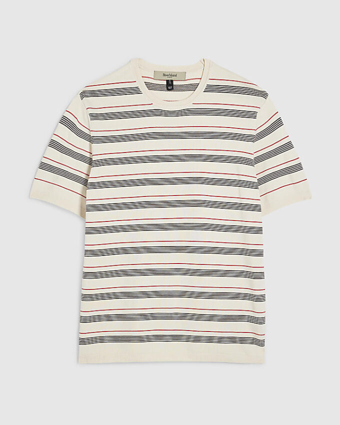 Beige stickad randig T-shirt