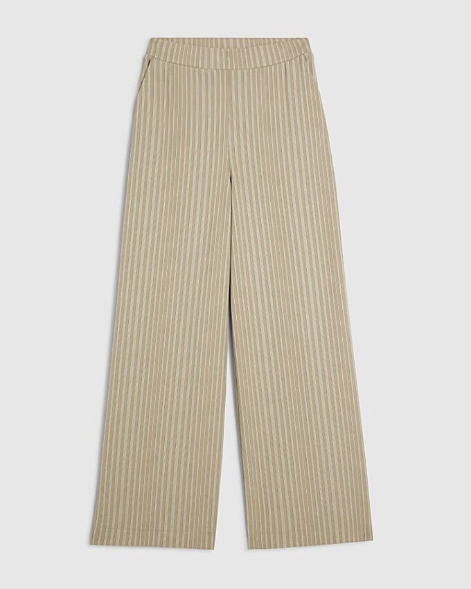 Beige stretchiga randiga byxor med vida ben