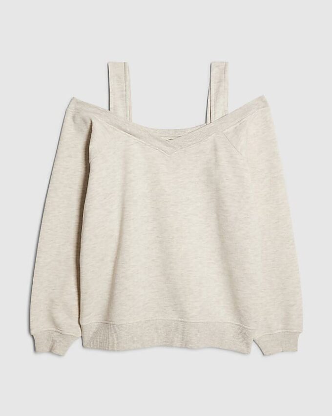 Beige sweatshirt med utskurna axlar