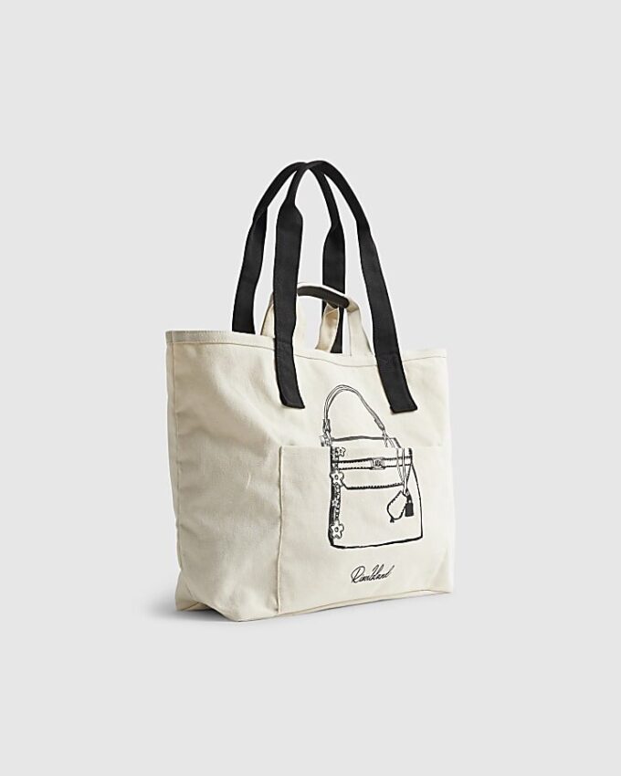 Beige totebag med ficka fram
