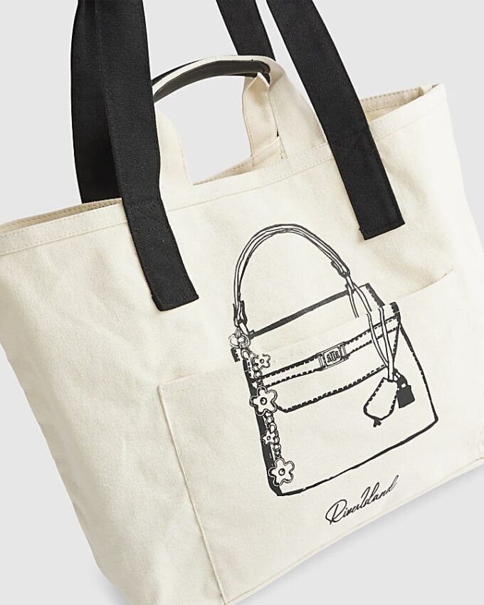 Beige totebag med ficka fram