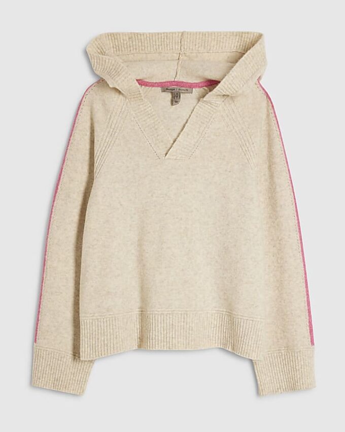 Beige tröja med huva och kontrasterande detaljer
