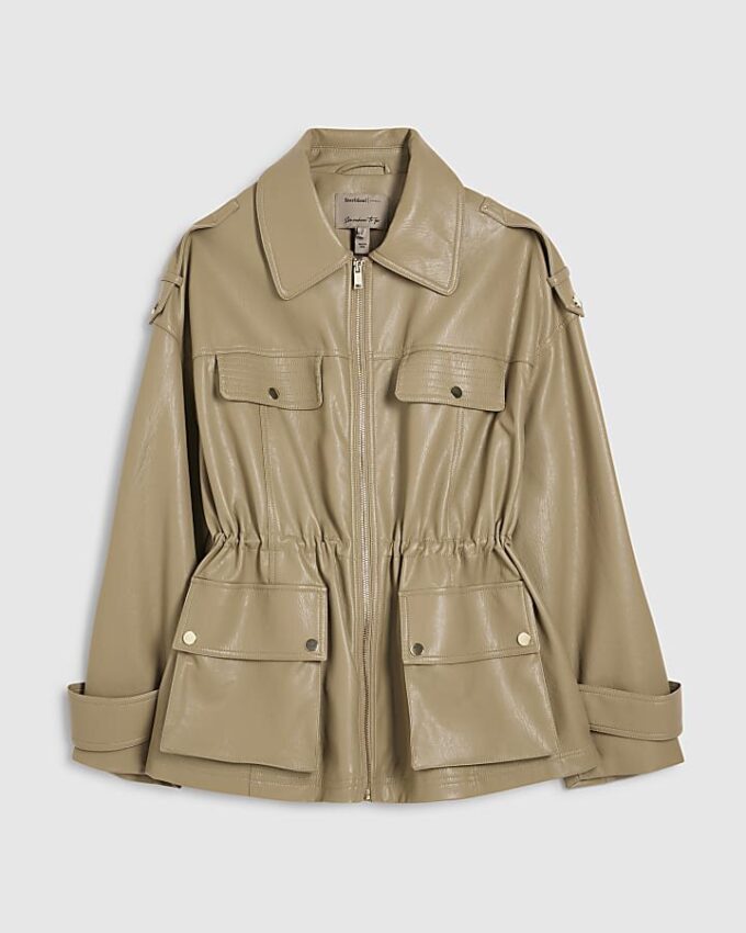 Beige utility-jacka med snörning i midjan