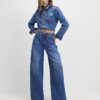 Blå baggy jeans med vida ben och knytmidja